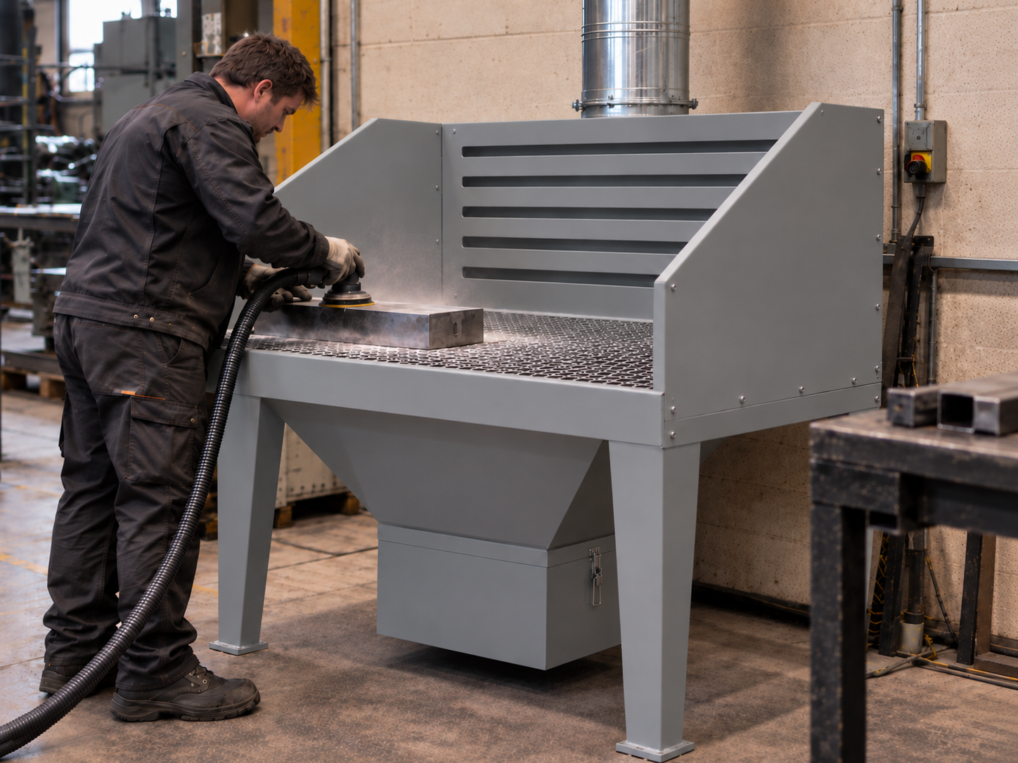 Mesa aspirante industrial CAPTAIR durante un lijado