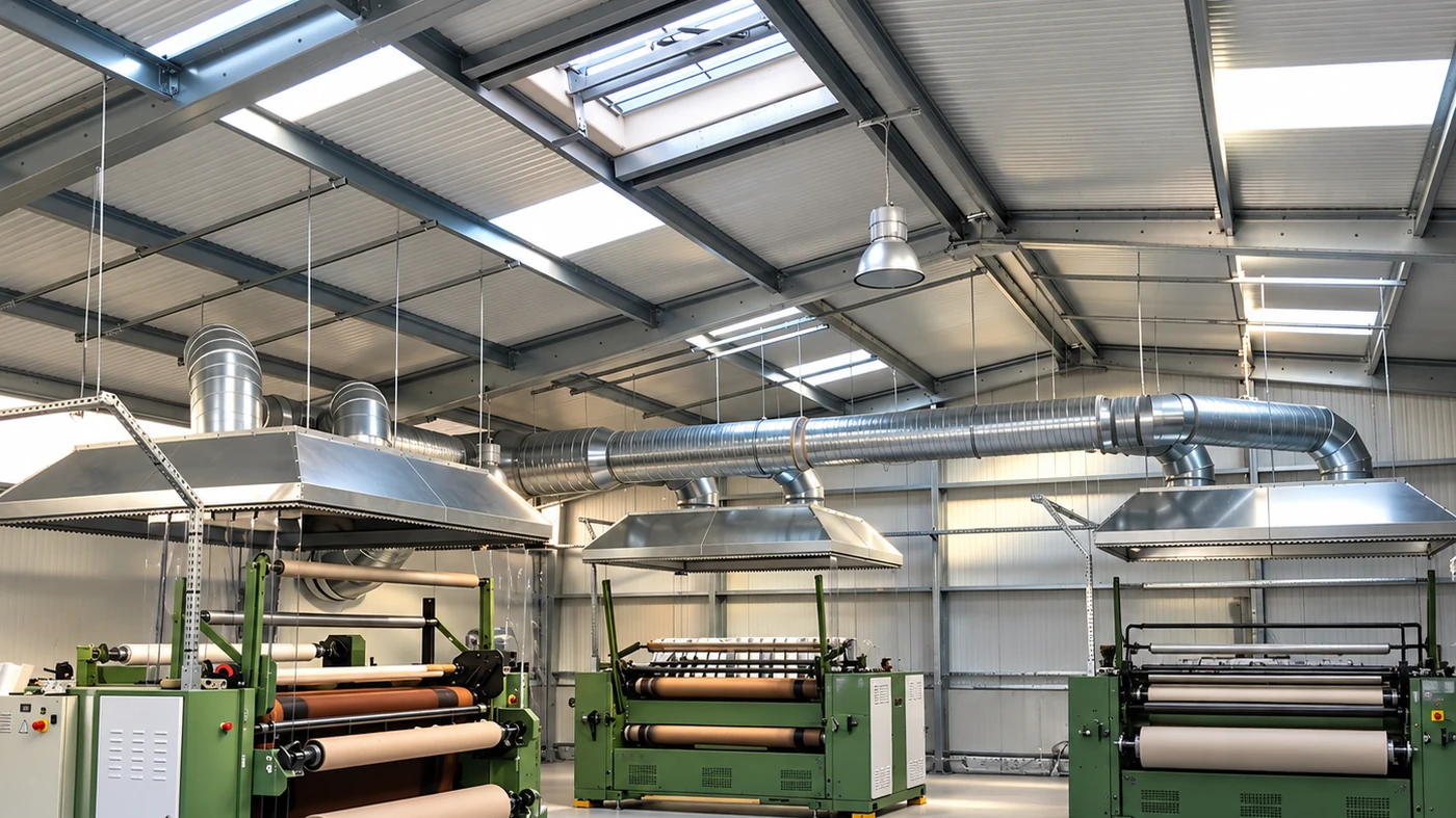 Officina industriale dotata di cappe aspiranti e di una rete di ventilazione CAPTAIR & DIMAVENT